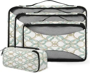 4 Set Packing Cubes for Suitcases, Travel Essentials for Carry on Luggage, Ethnic Aztec Suitcase Organizers for Clothes Shoes Toiletries Travel Accessories in 4 Sizes - Green Mandala