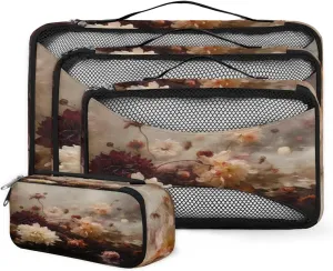 4 Set Packing Cubes for Suitcases, Travel Essentials for Carry on Luggage, Ethnic Flower Suitcase Organizers for Clothes Shoes Toiletries Travel Accessories in 4 Sizes - Beautiful Flower