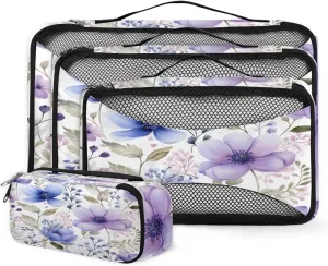 4 Set Packing Cubes for Suitcases, Travel Essentials for Carry on Luggage, Ethnic Flowers Suitcase Organizers for Clothes Shoes Toiletries Travel Accessories in 4 Sizes - Retro Flowers