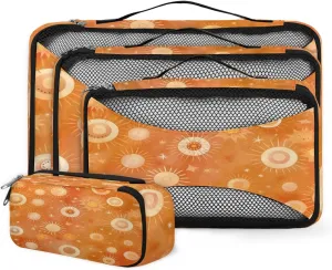 4 Set Packing Cubes for Suitcases, Travel Essentials for Carry on Luggage, Ethnic Pattern Suitcase Organizers for Clothes Shoes Toiletries Travel Accessories in 4 Sizes - Sun and Star