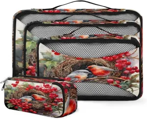 4 Set Packing Cubes for Suitcases, Travel Essentials for Carry on Luggage, Fantastic Bird Suitcase Organizers for Clothes Shoes Toiletries Travel Accessories in 4 Sizes - Holly Fruit