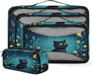 4 Set Packing Cubes for Suitcases, Travel Essentials for Carry on Luggage, Fantastic Cat Suitcase Organizers for Clothes Shoes Toiletries Travel Accessories in 4 Sizes - Graffiti Cat