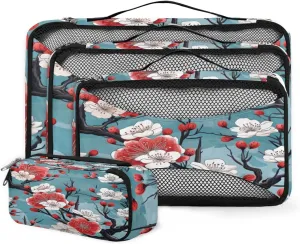 4 Set Packing Cubes for Suitcases, Travel Essentials for Carry on Luggage, Fantastic Flower Suitcase Organizers for Clothes Shoes Toiletries Travel Accessories in 4 Sizes - Lively Flower