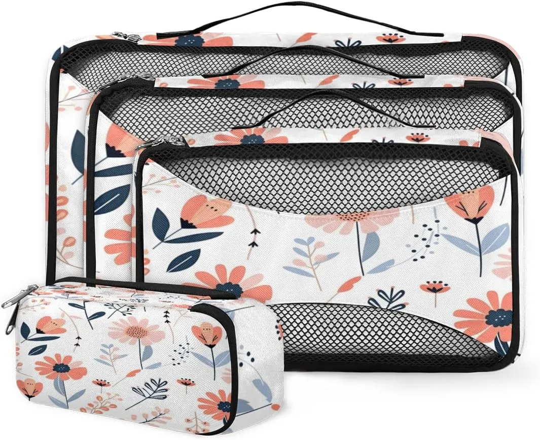 4 Set Packing Cubes for Suitcases, Travel Essentials for Carry on Luggage, Fantastic Flowers Suitcase Organizers for Clothes Shoes Toiletries Travel Accessories in 4 Sizes - Mystical Flowers