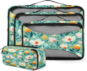 4 Set Packing Cubes for Suitcases, Travel Essentials for Carry on Luggage, Fantastic Flowers Suitcase Organizers for Clothes Shoes Toiletries Travel Accessories in 4 Sizes - Watercolor Flowers