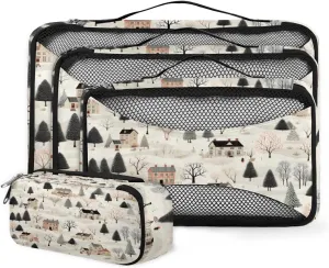 4 Set Packing Cubes for Suitcases, Travel Essentials for Carry on Luggage, Fantastic Forest Suitcase Organizers for Clothes Shoes Toiletries Travel Accessories in 4 Sizes - Graffiti Forest