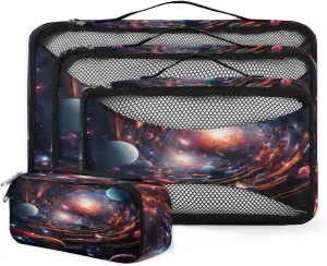 4 Set Packing Cubes for Suitcases, Travel Essentials for Carry on Luggage, Fantastic Galaxy Suitcase Organizers for Clothes Shoes Toiletries Travel Accessories in 4 Sizes - Glitter Galaxy