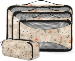 4 Set Packing Cubes for Suitcases, Travel Essentials for Carry on Luggage, Flowers Rabbit Suitcase Organizers for Clothes Shoes Toiletries Travel Accessories in 4 Sizes - Colorful Rabbit