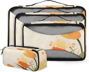 4 Set Packing Cubes for Suitcases, Travel Essentials for Carry on Luggage, Flowers Tulips Suitcase Organizers for Clothes Shoes Toiletries Travel Accessories in 4 Sizes - Abstract Tulips