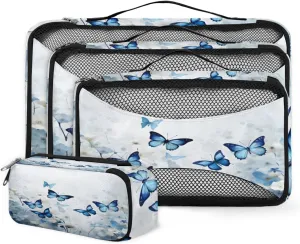 4 Set Packing Cubes for Suitcases, Travel Essentials for Carry on Luggage, Glitter Butterfly Suitcase Organizers for Clothes Shoes Toiletries Travel Accessories in 4 Sizes - Flowers Butterfly
