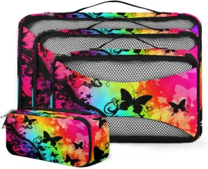 4 Set Packing Cubes for Suitcases, Travel Essentials for Carry on Luggage, Graffiti Butterfly Suitcase Organizers for Clothes Shoes Toiletries Travel Accessories in 4 Sizes - Dreamy Butterfly