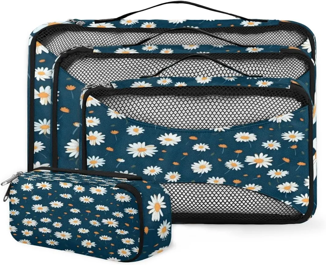 4 Set Packing Cubes for Suitcases, Travel Essentials for Carry on Luggage, Graffiti Flowers Suitcase Organizers for Clothes Shoes Toiletries Travel Accessories in 4 Sizes - Artistic Flowers