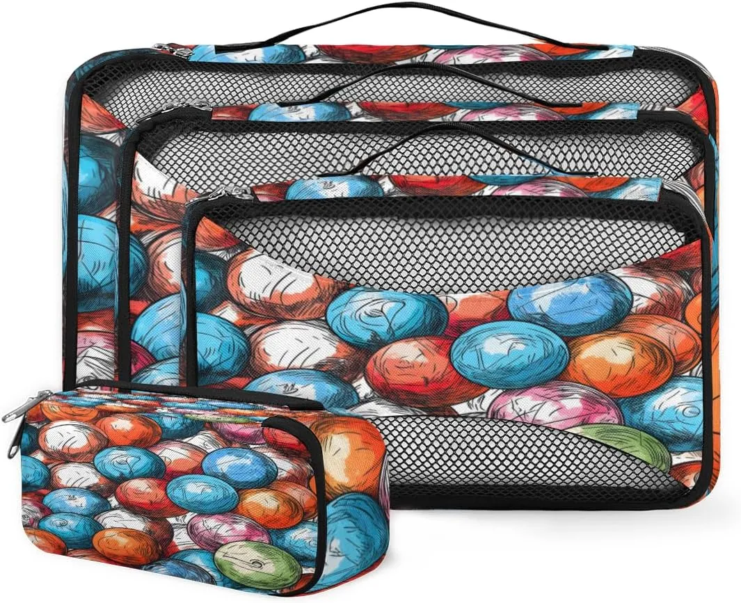 4 Set Packing Cubes for Suitcases, Travel Essentials for Carry on Luggage, Graffiti Sport Suitcase Organizers for Clothes Shoes Toiletries Travel Accessories in 4 Sizes - Abstract Ball