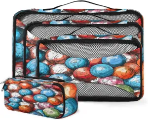 4 Set Packing Cubes for Suitcases, Travel Essentials for Carry on Luggage, Graffiti Sport Suitcase Organizers for Clothes Shoes Toiletries Travel Accessories in 4 Sizes - Abstract Ball