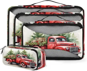 4 Set Packing Cubes for Suitcases, Travel Essentials for Carry on Luggage, Graffiti Truck Suitcase Organizers for Clothes Shoes Toiletries Travel Accessories in 4 Sizes - Christmas Truck