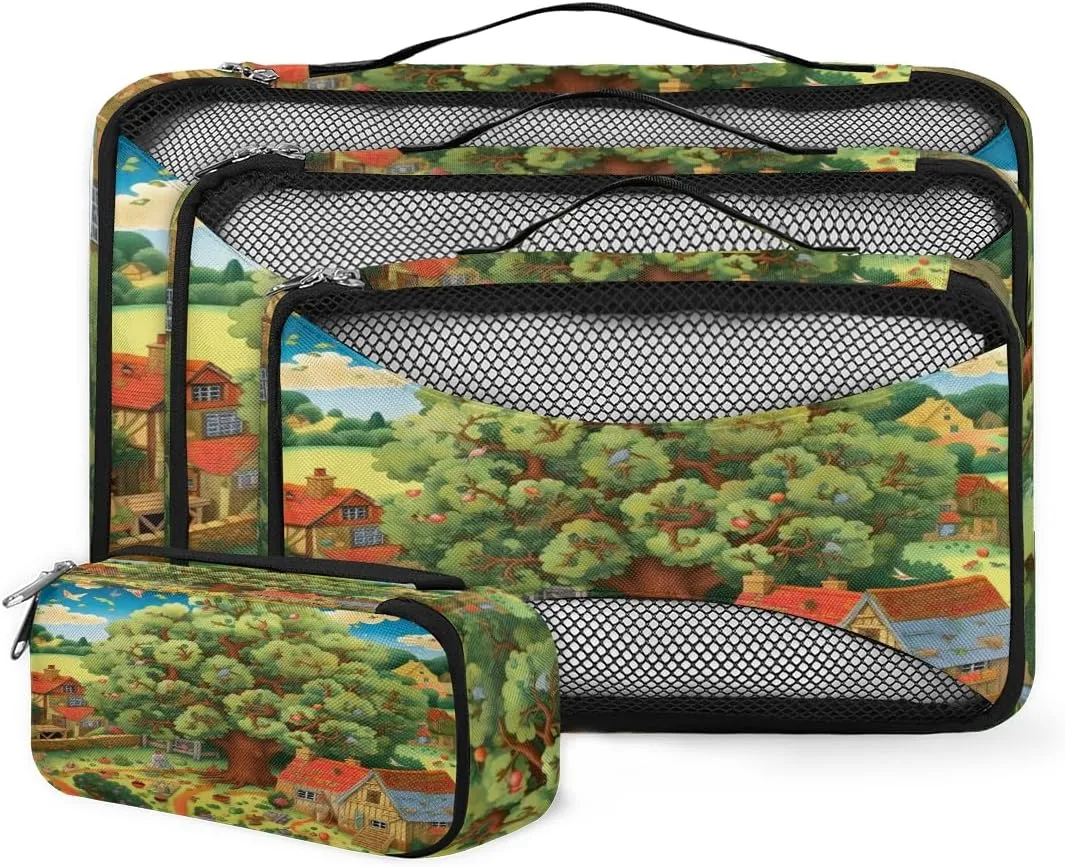 4 Set Packing Cubes for Suitcases, Travel Essentials for Carry on Luggage, Green Tree Suitcase Organizers for Clothes Shoes Toiletries Travel Accessories in 4 Sizes - Fantastic Village