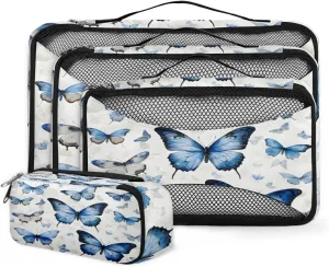 4 Set Packing Cubes for Suitcases, Travel Essentials for Carry on Luggage, Modern Butterfly Suitcase Organizers for Clothes Shoes Toiletries Travel Accessories in 4 Sizes - Colorful Butterfly