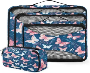 4 Set Packing Cubes for Suitcases, Travel Essentials for Carry on Luggage, Modern Butterfly Suitcase Organizers for Clothes Shoes Toiletries Travel Accessories in 4 Sizes - Watercolor Butterfly