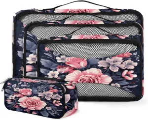4 Set Packing Cubes for Suitcases, Travel Essentials for Carry on Luggage, Modern Floral Suitcase Organizers for Clothes Shoes Toiletries Travel Accessories in 4 Sizes - Beautiful Floral