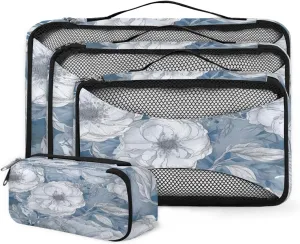 4 Set Packing Cubes for Suitcases, Travel Essentials for Carry on Luggage, Modern Flowers Suitcase Organizers for Clothes Shoes Toiletries Travel Accessories in 4 Sizes - Abstract Flowers