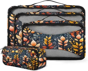4 Set Packing Cubes for Suitcases, Travel Essentials for Carry on Luggage, Modern Flowers Suitcase Organizers for Clothes Shoes Toiletries Travel Accessories in 4 Sizes - Fantastic Flowers