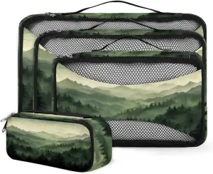 4 Set Packing Cubes for Suitcases, Travel Essentials for Carry on Luggage, Modern Forest Suitcase Organizers for Clothes Shoes Toiletries Travel Accessories in 4 Sizes - Watercolor Forest