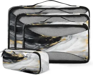 4 Set Packing Cubes for Suitcases, Travel Essentials for Carry on Luggage, Modern Marble Suitcase Organizers for Clothes Shoes Toiletries Travel Accessories in 4 Sizes - Abstract Marble
