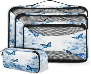 4 Set Packing Cubes for Suitcases, Travel Essentials for Carry on Luggage, Mystic Butterfly Suitcase Organizers for Clothes Shoes Toiletries Travel Accessories in 4 Sizes - Flowers Butterfly