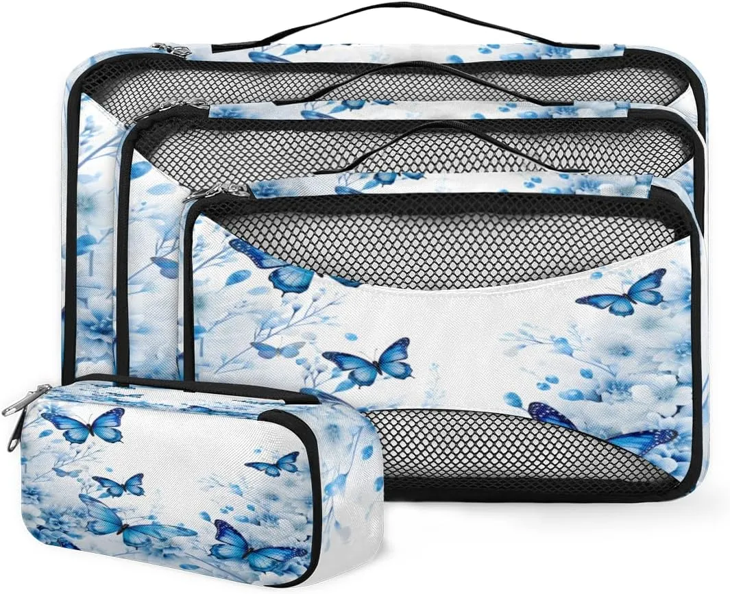 4 Set Packing Cubes for Suitcases, Travel Essentials for Carry on Luggage, Mystic Butterfly Suitcase Organizers for Clothes Shoes Toiletries Travel Accessories in 4 Sizes - Flowers Butterfly