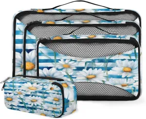4 Set Packing Cubes for Suitcases, Travel Essentials for Carry on Luggage, Mystical Flowers Suitcase Organizers for Clothes Shoes Toiletries Travel Accessories in 4 Sizes - Abstract Flowers