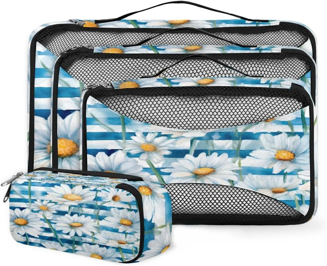 4 Set Packing Cubes for Suitcases, Travel Essentials for Carry on Luggage, Mystical Flowers Suitcase Organizers for Clothes Shoes Toiletries Travel Accessories in 4 Sizes - Abstract Flowers