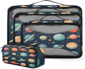 4 Set Packing Cubes for Suitcases, Travel Essentials for Carry on Luggage, Mystical Galaxy Suitcase Organizers for Clothes Shoes Toiletries Travel Accessories in 4 Sizes - Fantastic Galaxy