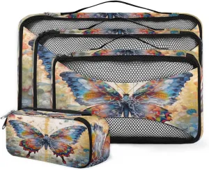 4 Set Packing Cubes for Suitcases, Travel Essentials for Carry on Luggage, Oil Painting Butterfly Suitcase Organizers for Clothes Shoes Toiletries Travel Accessories in 4 Sizes - Dreamy Butterfly