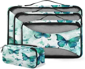 4 Set Packing Cubes for Suitcases, Travel Essentials for Carry on Luggage, Oil Painting Butterfly Suitcase Organizers for Clothes Shoes Toiletries Travel Accessories in 4 Sizes - Watercolor Butterfly
