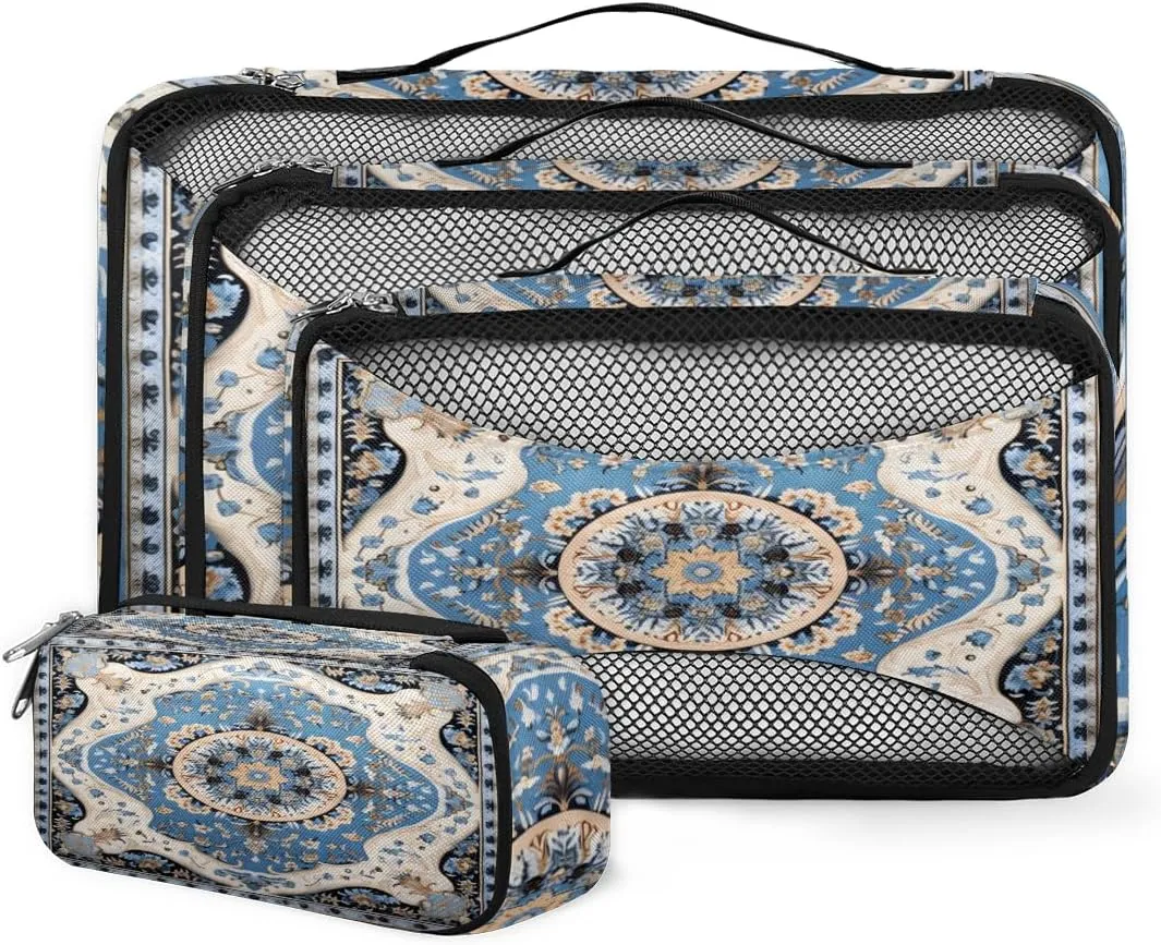 4 Set Packing Cubes for Suitcases, Travel Essentials for Carry on Luggage, Retro Flower Suitcase Organizers for Clothes Shoes Toiletries Travel Accessories in 4 Sizes - Rich Damask