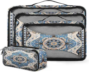 4 Set Packing Cubes for Suitcases, Travel Essentials for Carry on Luggage, Retro Flower Suitcase Organizers for Clothes Shoes Toiletries Travel Accessories in 4 Sizes - Rich Damask