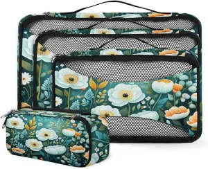 4 Set Packing Cubes for Suitcases, Travel Essentials for Carry on Luggage, Retro Flowers Suitcase Organizers for Clothes Shoes Toiletries Travel Accessories in 4 Sizes - Watercolor Flowers