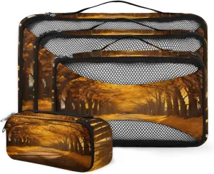 4 Set Packing Cubes for Suitcases, Travel Essentials for Carry on Luggage, Retro Forest Suitcase Organizers for Clothes Shoes Toiletries Travel Accessories in 4 Sizes - Sunset Forest