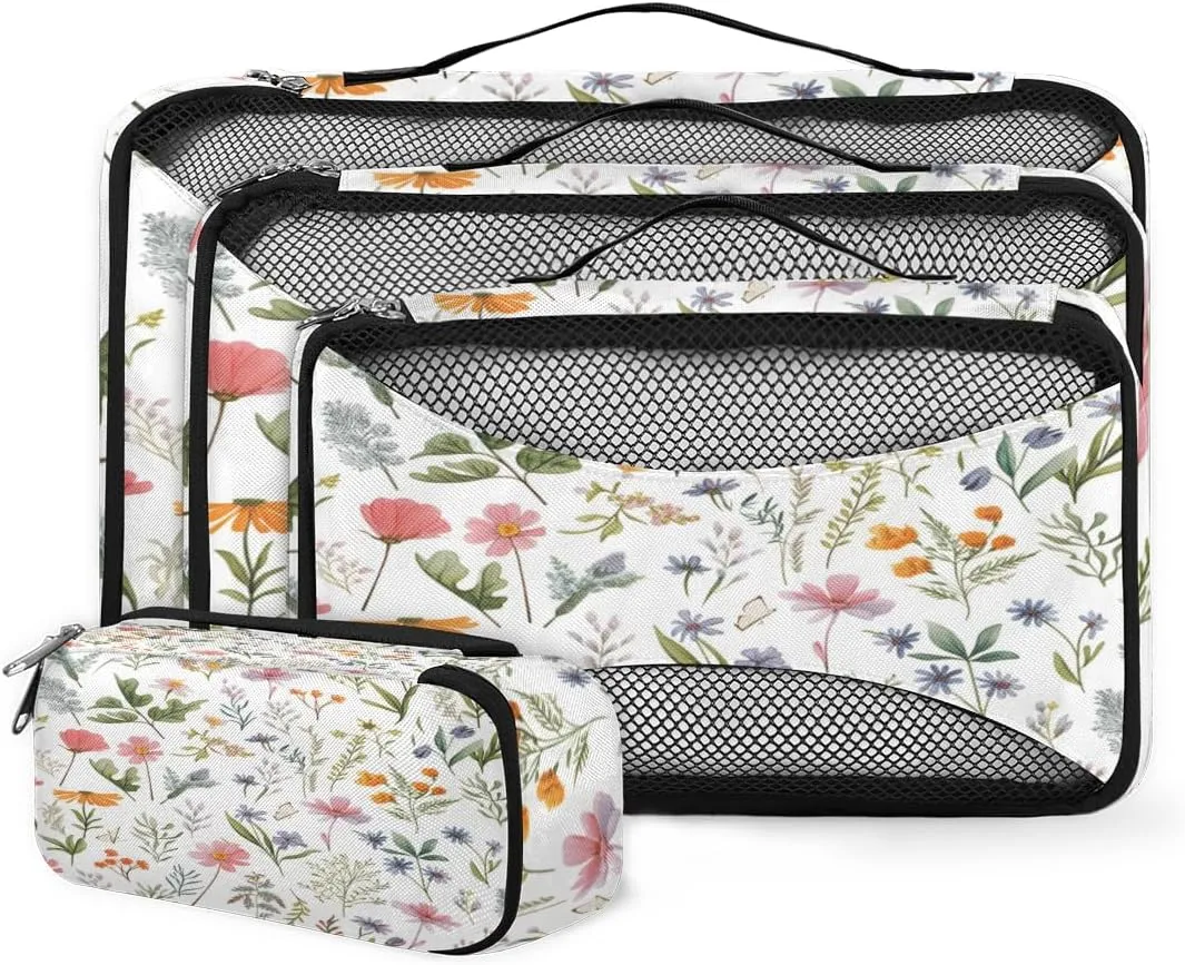 4 Set Packing Cubes for Suitcases, Travel Essentials for Carry on Luggage, Romantic Flowers Suitcase Organizers for Clothes Shoes Toiletries Travel Accessories in 4 Sizes - Mystical Flowers