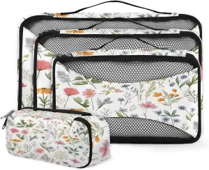 4 Set Packing Cubes for Suitcases, Travel Essentials for Carry on Luggage, Romantic Flowers Suitcase Organizers for Clothes Shoes Toiletries Travel Accessories in 4 Sizes - Mystical Flowers