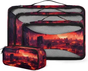 4 Set Packing Cubes for Suitcases, Travel Essentials for Carry on Luggage, Sunset City Suitcase Organizers for Clothes Shoes Toiletries Travel Accessories in 4 Sizes - Mystical City