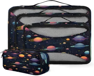 4 Set Packing Cubes for Suitcases, Travel Essentials for Carry on Luggage, Universe Galaxy Suitcase Organizers for Clothes Shoes Toiletries Travel Accessories in 4 Sizes - Abstract Galaxy