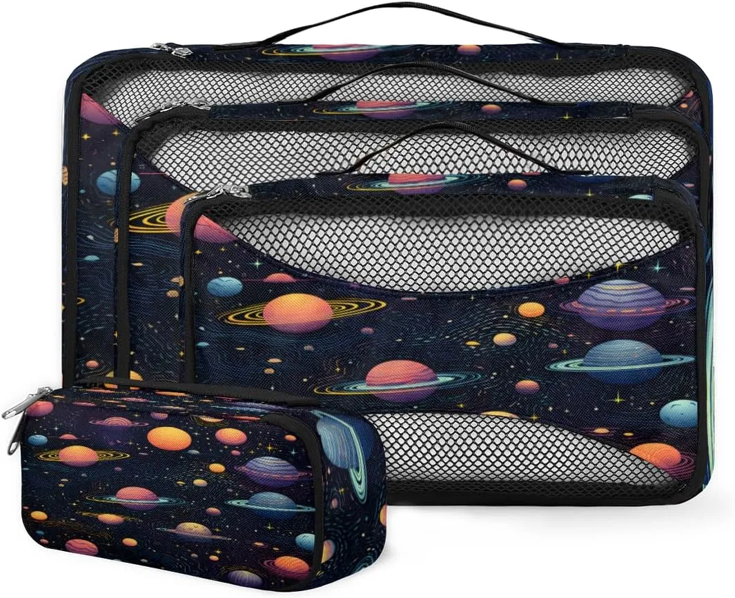 4 Set Packing Cubes for Suitcases, Travel Essentials for Carry on Luggage, Universe Galaxy Suitcase Organizers for Clothes Shoes Toiletries Travel Accessories in 4 Sizes - Abstract Galaxy