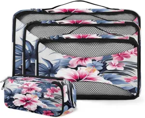 4 Set Packing Cubes for Suitcases, Travel Essentials for Carry on Luggage, Varicolored Flower Suitcase Organizers for Clothes Shoes Toiletries Travel Accessories in 4 Sizes - Oil Painting Flower
