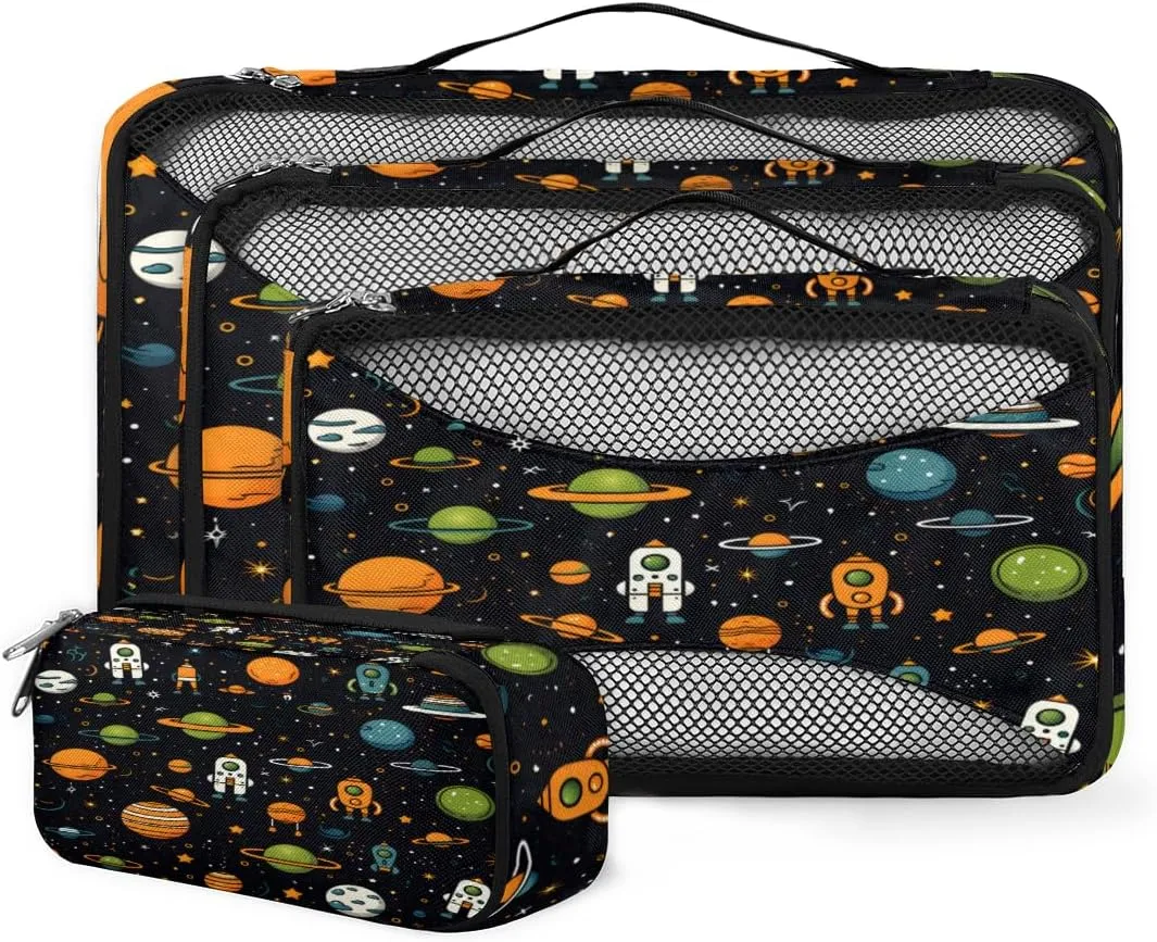 4 Set Packing Cubes for Suitcases, Travel Essentials for Carry on Luggage, Various Galaxy Suitcase Organizers for Clothes Shoes Toiletries Travel Accessories in 4 Sizes - Artistic Galaxy