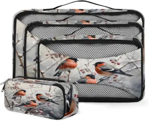 4 Set Packing Cubes for Suitcases, Travel Essentials for Carry on Luggage, Watercolor Bird Suitcase Organizers for Clothes Shoes Toiletries Travel Accessories in 4 Sizes - Holly Fruit