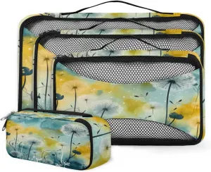 4 Set Packing Cubes for Suitcases, Travel Essentials for Carry on Luggage, Watercolor Dandelion Suitcase Organizers for Clothes Shoes Toiletries Travel Accessories in 4 Sizes - Colorful Dandelion