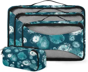 4 Set Packing Cubes for Suitcases, Travel Essentials for Carry on Luggage, Watercolor Explosion Suitcase Organizers for Clothes Shoes Toiletries Travel Accessories in 4 Sizes - Colorful Powder