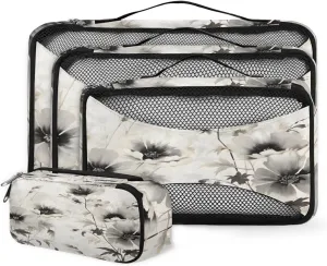 4 Set Packing Cubes for Suitcases, Travel Essentials for Carry on Luggage, Watercolor Flowers Suitcase Organizers for Clothes Shoes Toiletries Travel Accessories in 4 Sizes - Beautiful Flowers