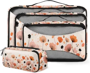 4 Set Packing Cubes for Suitcases, Travel Essentials for Carry on Luggage, Watercolor Flowers Suitcase Organizers for Clothes Shoes Toiletries Travel Accessories in 4 Sizes - Cute Flowers